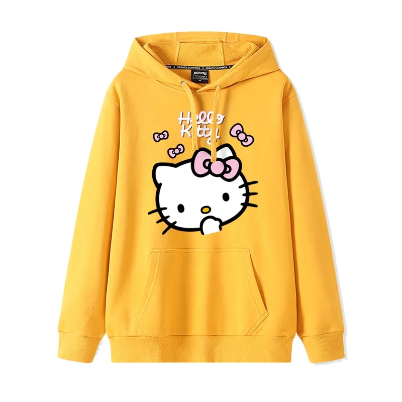 Casual Fashion Versatile Hoodie Girls' Campus Outfit TopsCartoon Print Cute Kitty Loose Hooded Girl's Friend Dress Couple Dress