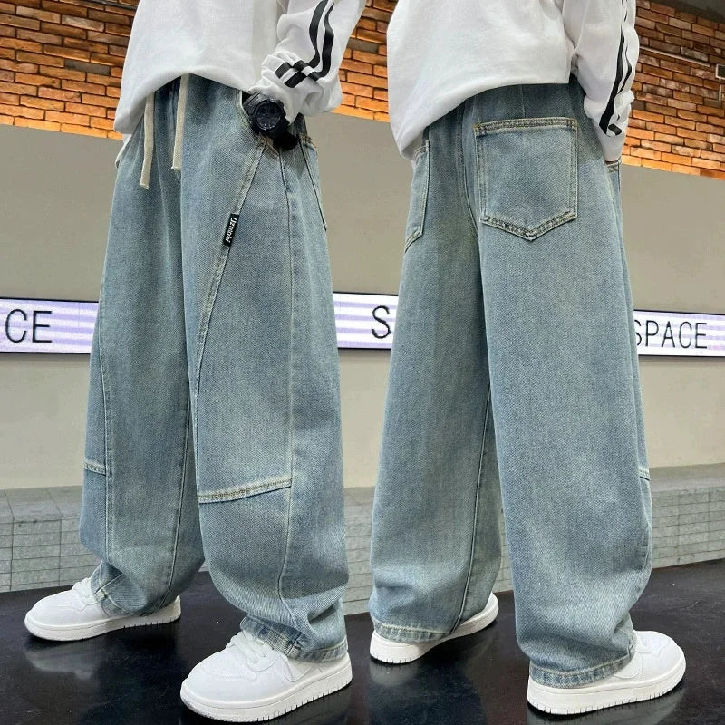 Boys Jeans Autumn Fashion Trousers Children Loose Casual Pants Spring New Solid Straight Trousers Children's Clothing 5-14 Years