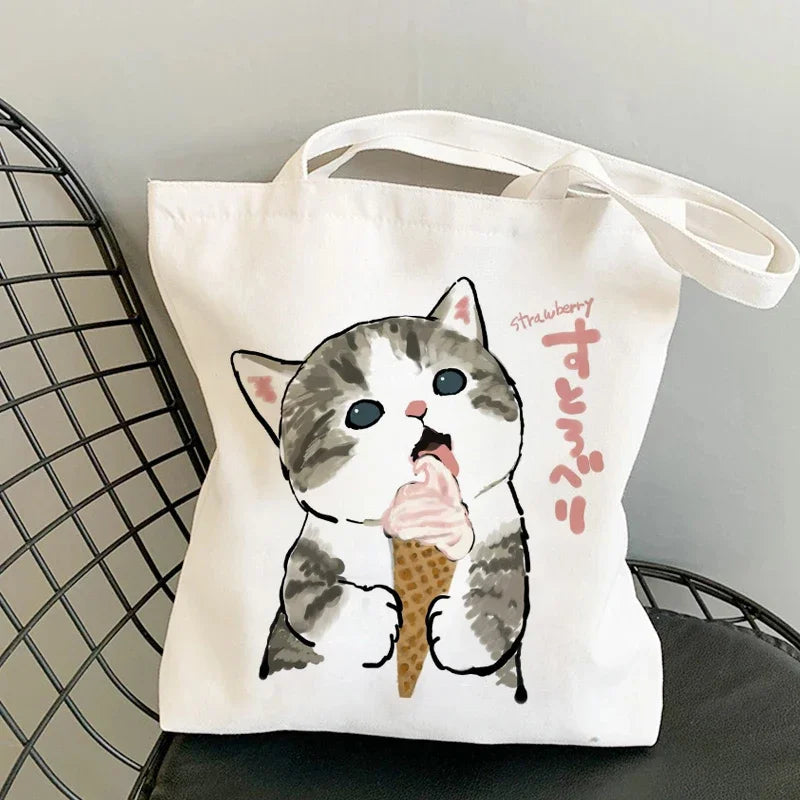 Tote Bag Shoulder Bags for Girls Fashion Canvas Bags Handbags Casual Girl Shopper Bag Kawaii Cats Cute Animal Bags Shopping Bag