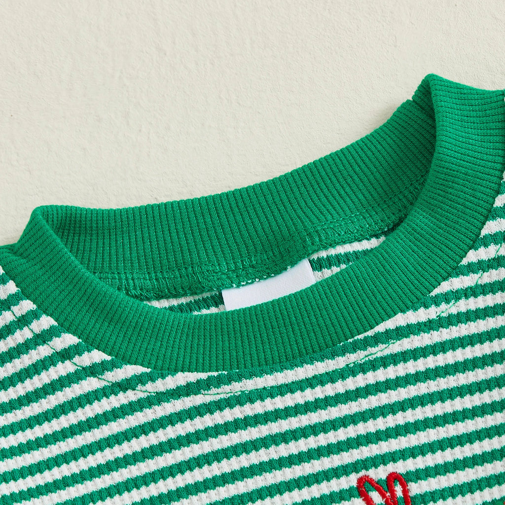 0-18M Infant Baby Striped Romper Santa Claus /Christmas Tree Embroidery Round Neck Long Sleeve Jumpsuit for Newborn Boy Girl