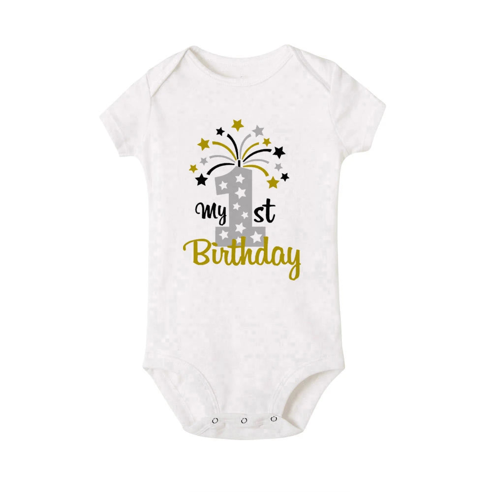 My 1st Birthday Newborn Summer Romper Infant Body Toddler Short Princess Sleeve Jumpsuit Baby Girl Birthday Party Outfit Clothes