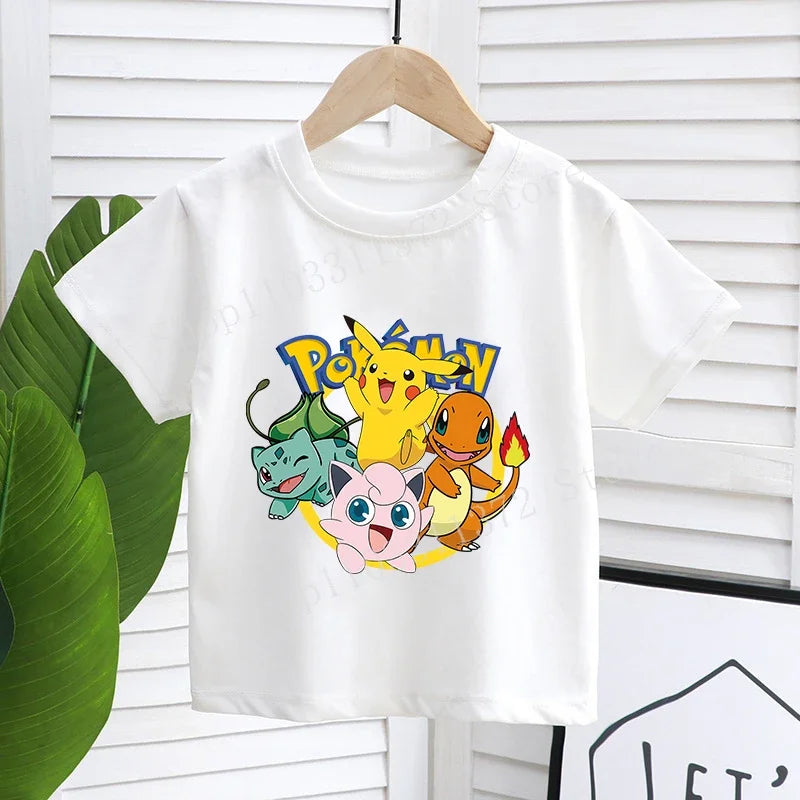 Cartoon Pokemon Children's T-shirt Printed Cute Boys Girls Clothes Anime Outfit Cotton Short Sleeve Shirts Kawaii Birthday Tops