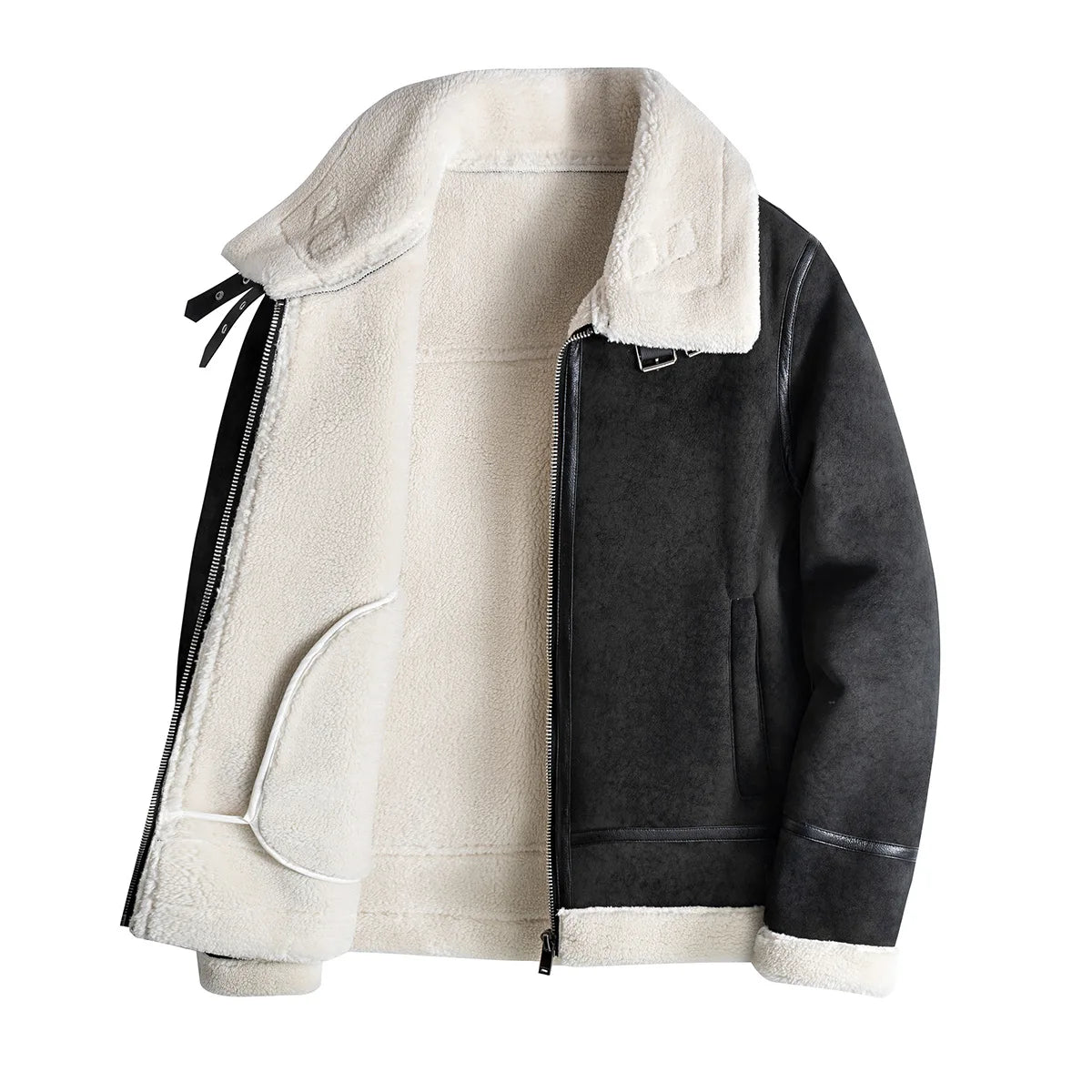 New Fashion Men's Thicken Turn-down Collar Long Sleeve Zipper Casual Trendy Thicken Faux Leather Jackets Male Coats Clothes Tops