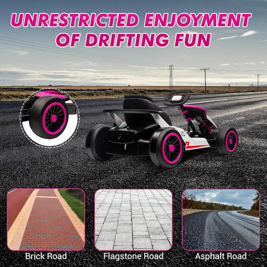 24V 7Ah Outdoor Ride On Toy Go Kart Electric Drift Kart Car 2 * 200W Motor 8.1 MPH, LED Lights, Toy Race Car for Kids 6-12 Years