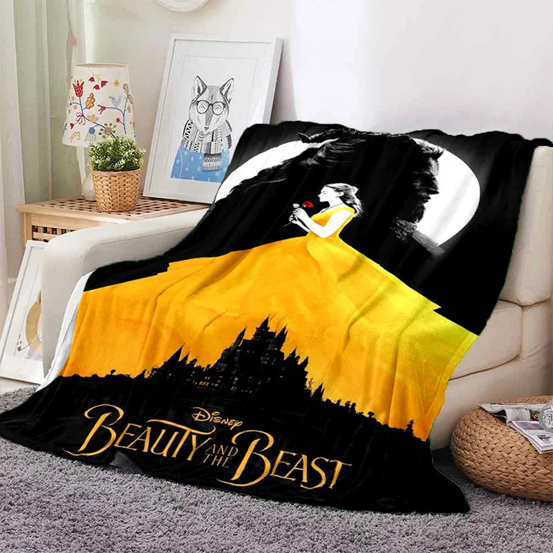 Lovely Beauty and The Beast Cartoon Soft Blankets,Keep Warm Throw Blanket Comfortable Blanket for Picnic Beds Sofa Home Bedroom