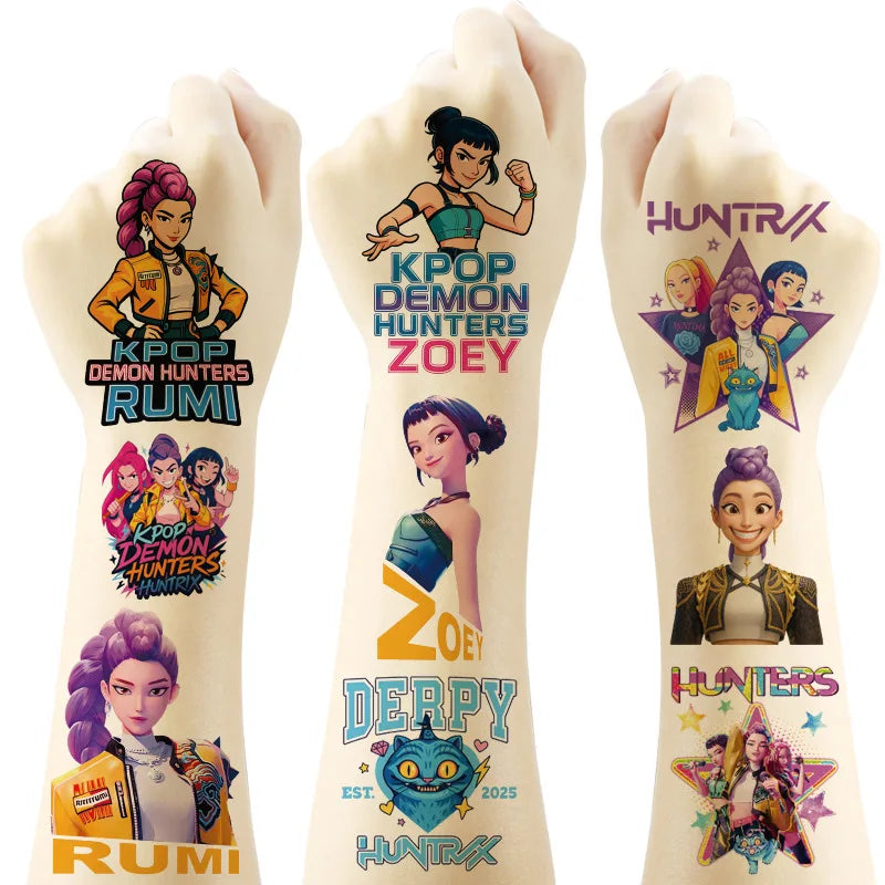 20pcs Kpop Demon Hunters Tattoo Stickers Funny Anime Game Cartoon Body Art Temporary Fake Tattoos Kids DIY Toy Reward Party Gift