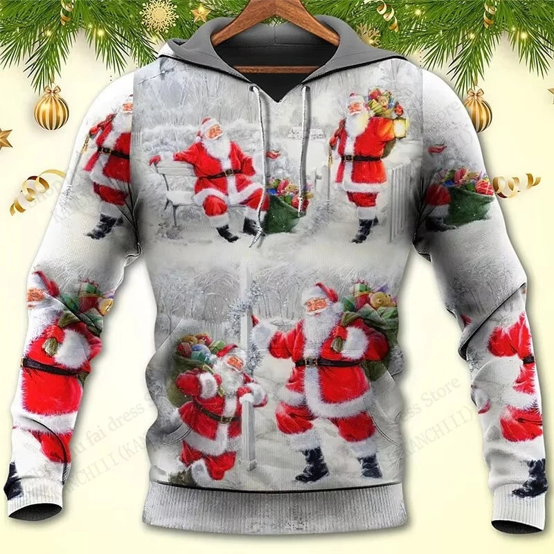 Mens Christmas Hoodie Santa Claus 3d Print Hoodie Men Women Fashion Hoodie Sweatshirt Snowman Tracksuit Men clothing Winter Fall