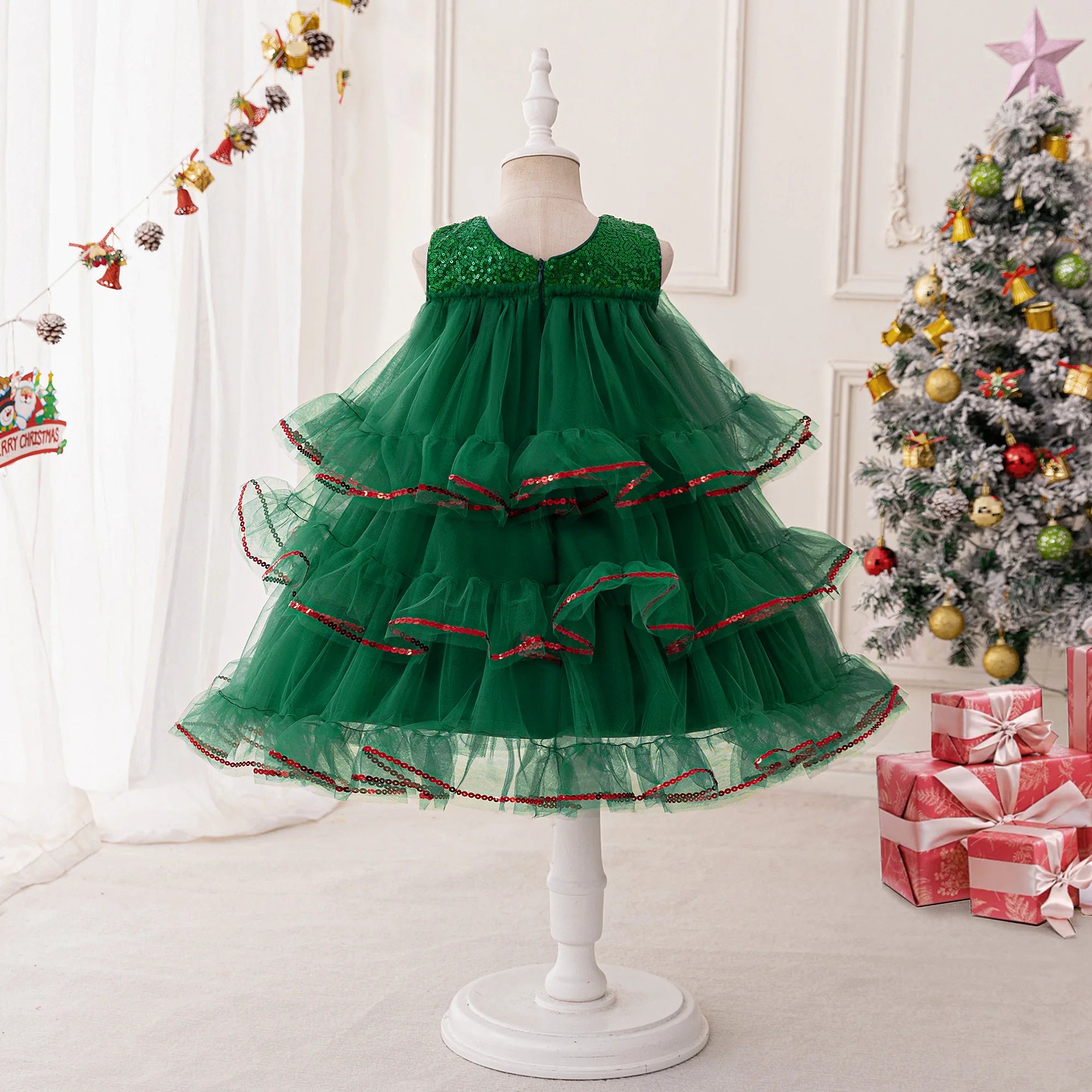 Sequin Christmas Party Costume for Girl Carnival Halloween Tulle Birthday Prom Girl Dresses Layered Wedding Evening Kids Clothes