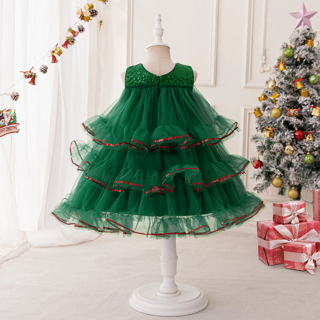 Sequin Christmas Party Costume for Girl Carnival Halloween Tulle Birthday Prom Girl Dresses Layered Wedding Evening Kids Clothes