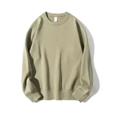 Autumn Heavyweight Cotton Round Neck Sweater Solid Loose Simple Sports Harajuku Top for Men and Women Pullover