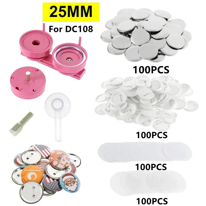 Pink/Green Button Badge Machine Mold Die DIY Round/Heart Pin Badge Making Punch Press Maker 57*53mm Badge Parts For DC108 Series