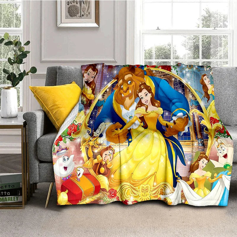 Lovely Beauty and The Beast Cartoon Soft Blankets,Keep Warm Throw Blanket Comfortable Blanket for Picnic Beds Sofa Home Bedroom