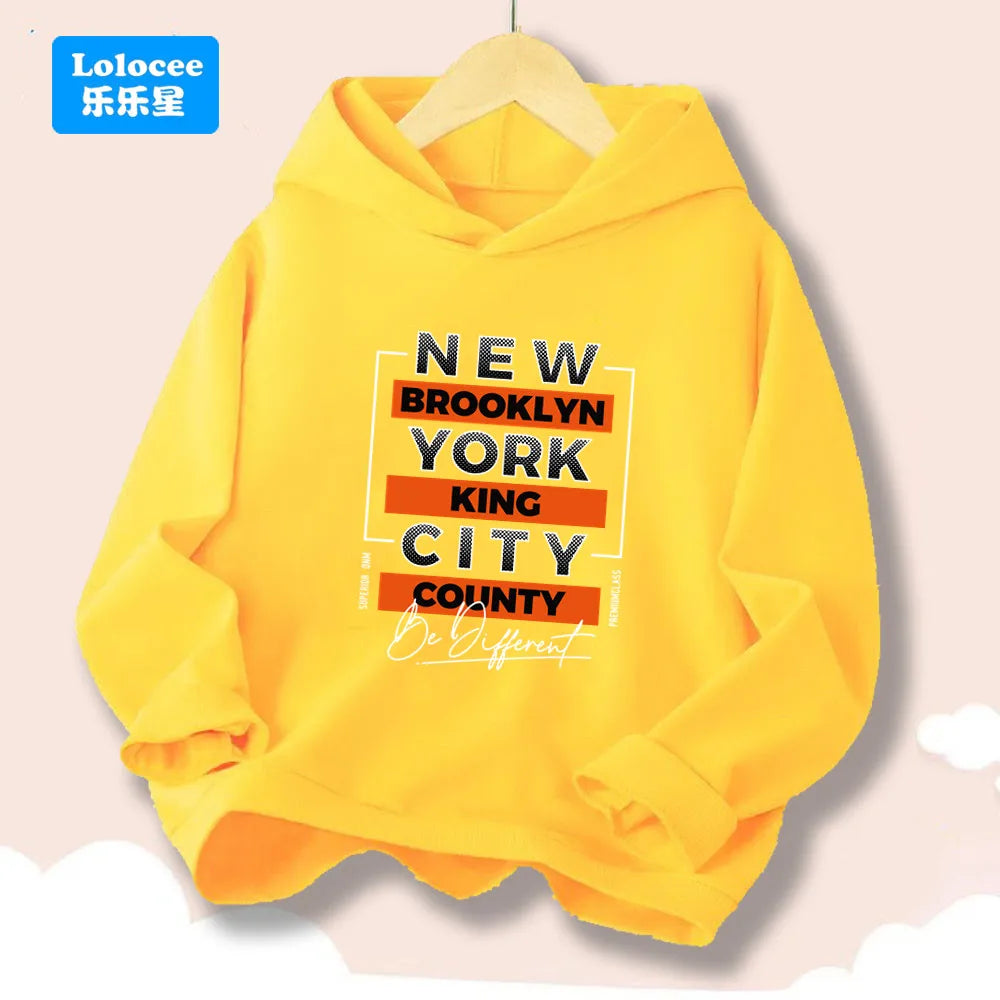 New York Letter Graphic Print Hoodies for Boy Girl Long Sleeve Retro Pullover Sweatshirt Teens Autumn Fashion Tops ZMNY1