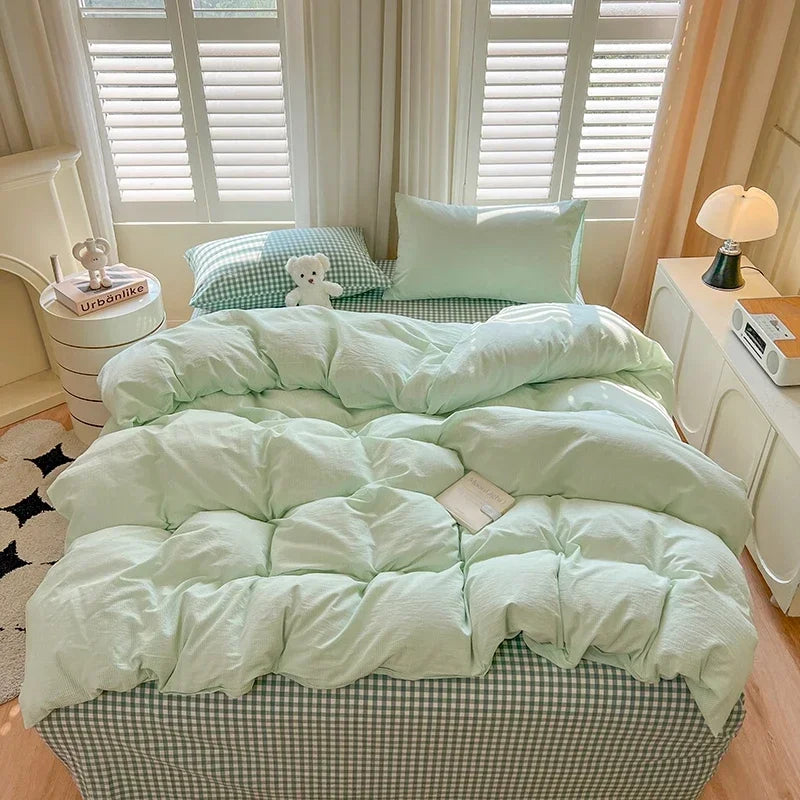 Bed Sheets Set Plaid Style Duvet Cover Pillowcase with Bedsheets Home Bed Linen Sets 이불커버세트 Skin-friendly Bedclothes