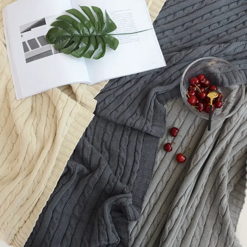 100% Cotton Knitted Blanket Solid Color Sofa Blanket Cover Nordic Home Decor Throw Blanket For Bed Portable Breathable Shawl