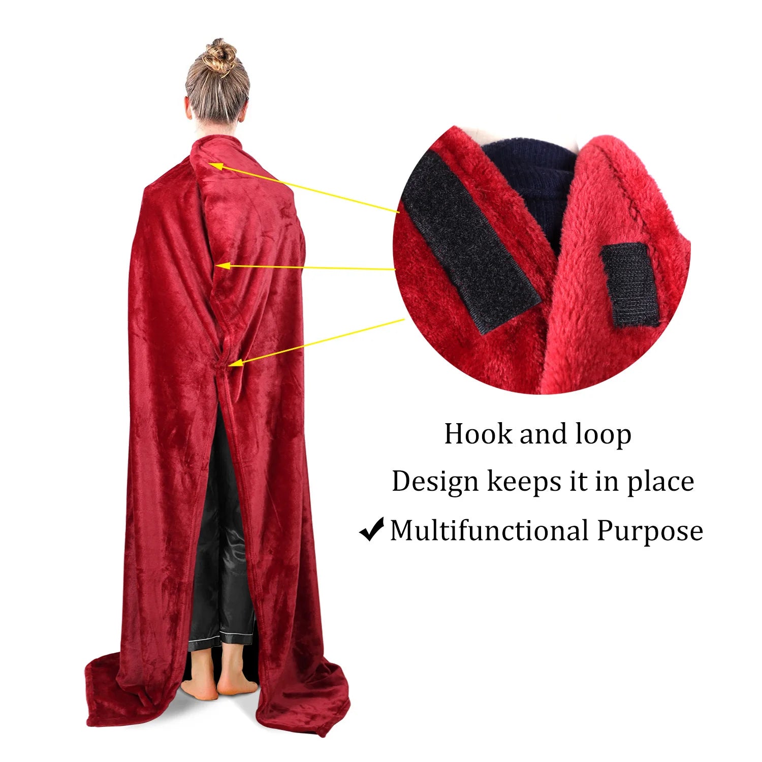 Wearable Flannel Blanket With Sleeves Large Pocket Soft Anti Static Lazy Blanket Home Reading TV Office Winter Warm Cover