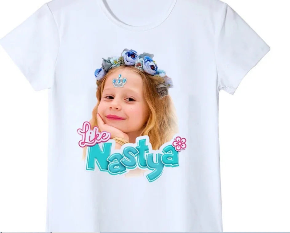 Novelty Design Girls T-Shirts Funny Nastya Cartoon Print Girls Clothes Summer Kids  Fashion Baby Tshirt Tops