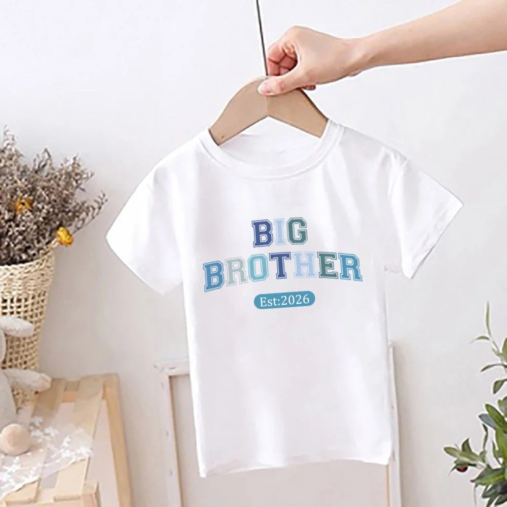Big Brother Est 2026 Print Kids Shirts New Baby Announcement Clothes Big Brother T-shirt Baby Reveal Party Outfit Child Tee Tops