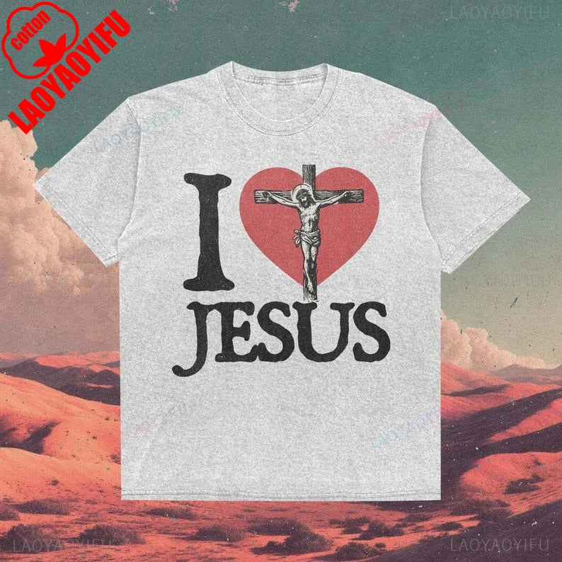 I Love Jesus T-shirt Vintage Christian Tee for Men Women Retro Faith Graphic Easter Spiritual Tops Religious Gift for Him Her
