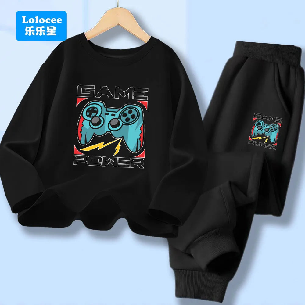 Kids Sport Outfit Teens Spring Autumn Long Sleeve T-shirt Top & Pants 2pcs Sets Boys' Gamepad Printed Tracksuit YXJ01