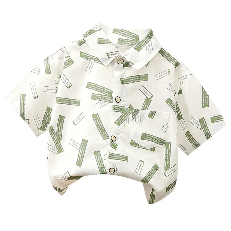 2-8Y Boys Shirt Formal Kids Gentlemen Tops Clothes Hawaii Short Sleeved Cotton baby Children Clothing DS29