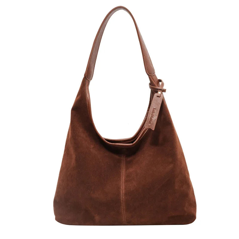 Women Suede Hobo Bag Vintage Shoulder Bag Autumn Winter Handbag Solid Color Large Capacity Shopping Bags Purse for Ladies Totes