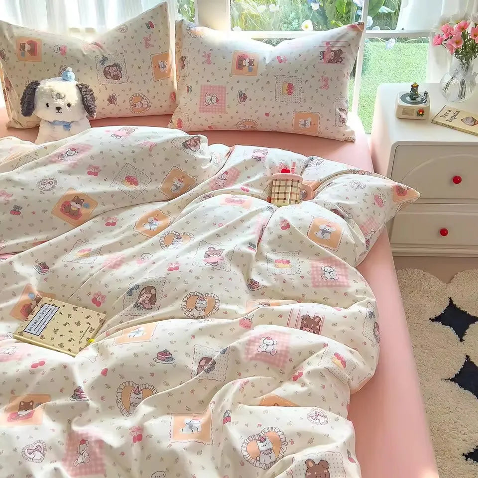 Bedding Set Simple Style Duvet Cover Pillowcase with Bedsheet Home Bedclothes Boys Girls Room Bed Sheet Sets 이불세트