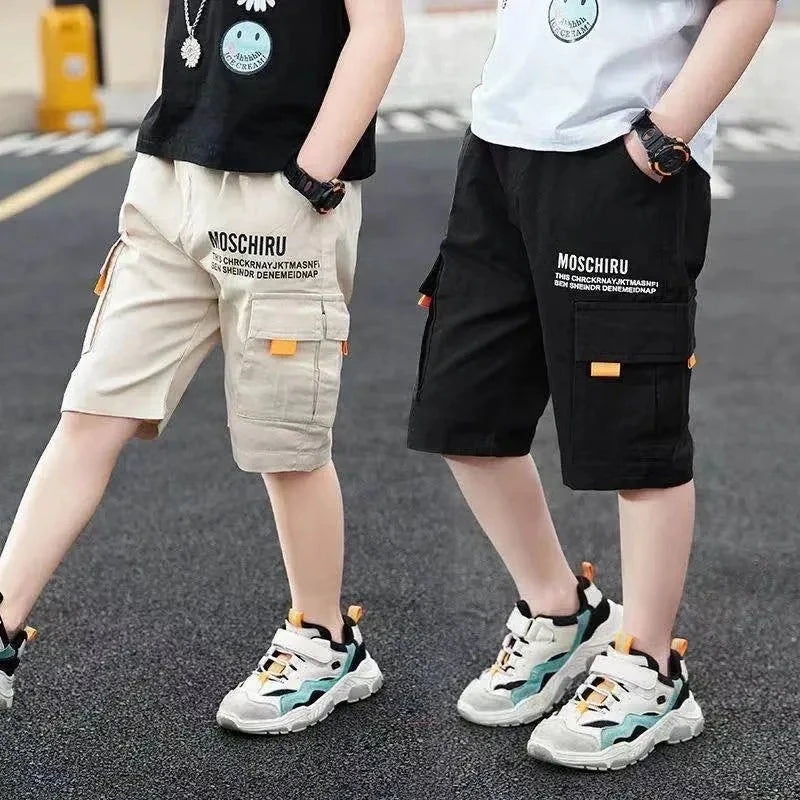 3 Color New Summer Teenage Boys Pants Casual Letter Short Trousers For Kids 4-14 Years Children Comfortable Pants