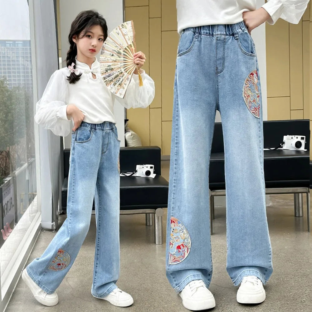 Sweatpants Teenage Jeans Autumn Fashion Casual Streetwear Spring Fairy Children's Clothing Girls Pants Kids Clothes Wide Leg