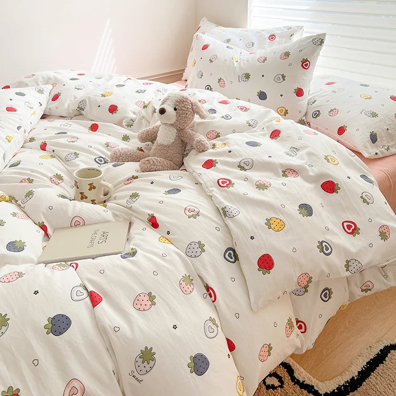 Ins Simple Flower Bed LinenTwin Full Queen King Size Bed Sheets Set  Adults Kids Floral Bed Comforter Sets Bed Duvets Kawaii