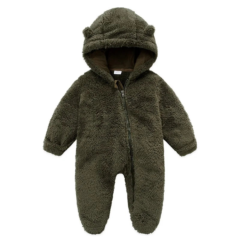 Pudcoco Infant Baby Jumpsuit Long Sleeve Hooded Zipper Closure Winter Romper Clothes for Boys Girls 0-12M