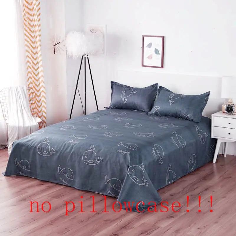 Flat Sheets Printed Washed Household Comfortable Students Queen King Size Bed Cover Breathable Single Double Bedspread Trendy