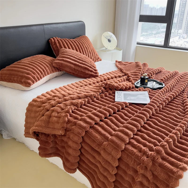 Solid Color Thickened Wide Striped Multifunctional Blanket Can Be Used As Bed Sheet Cover Blanket Nap Blanket  Pet Blanket