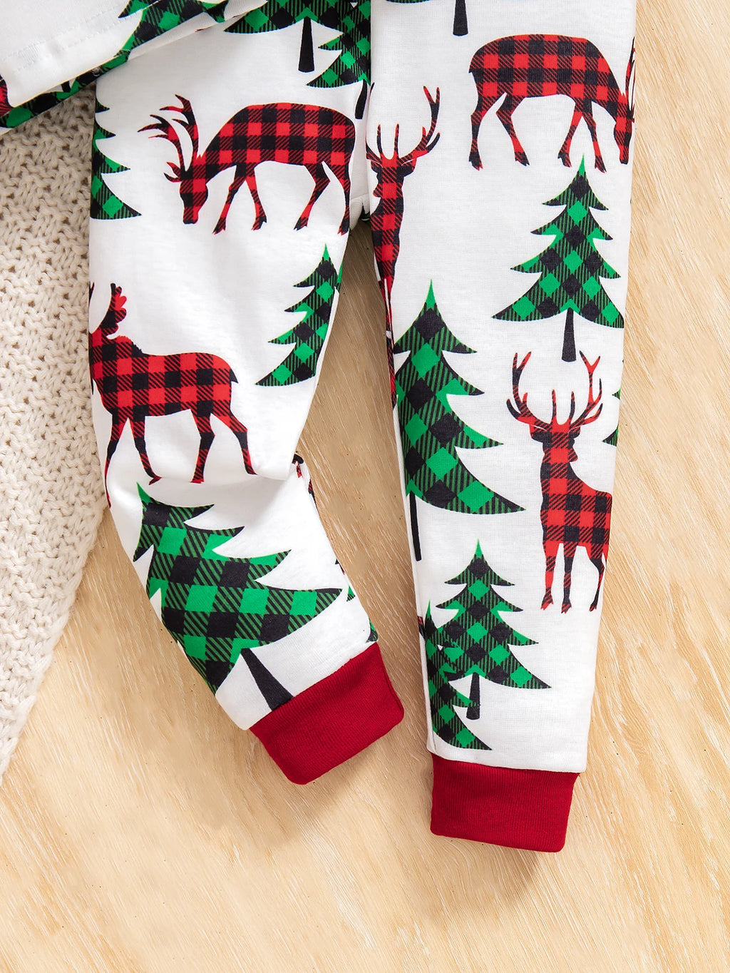 Baby boy's Christmas themed outfit with reindeer and Christmas tree pattern long sleeved pants set