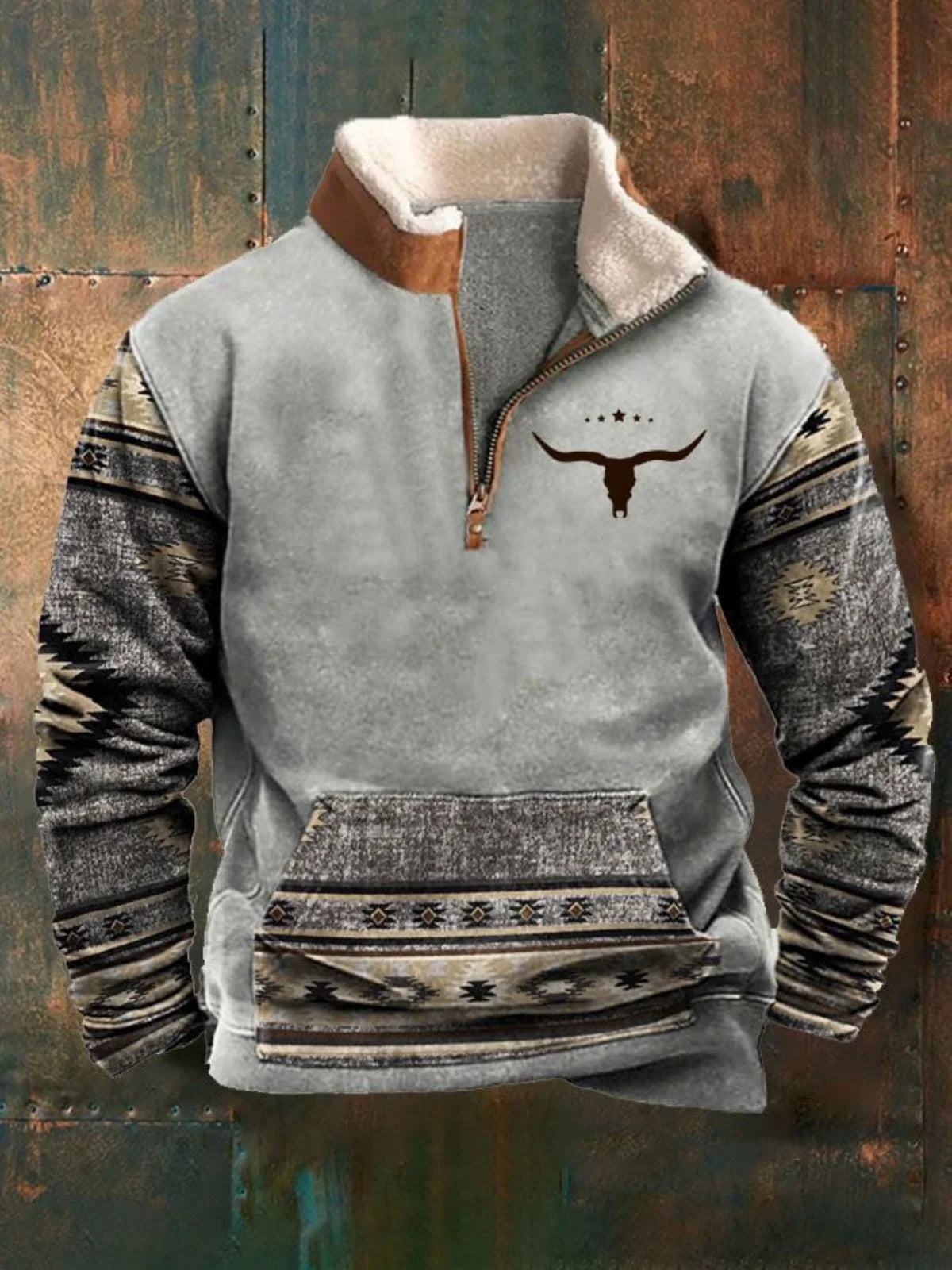 Fall/Winter Men's Printed Jacket: Fashionable Trend with Fur Collar, Long Sleeve, Half-Zip, Casual and Loose-Fitting Hooded Coat