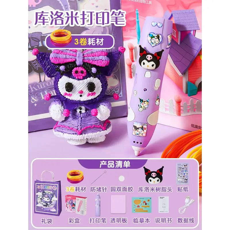 Sanrio  Melody Culomi 3d Three-Dimensional Printing Pen Low-Temperature Brush Toy Peripheral Multi-Functional Painting Pen Gifts