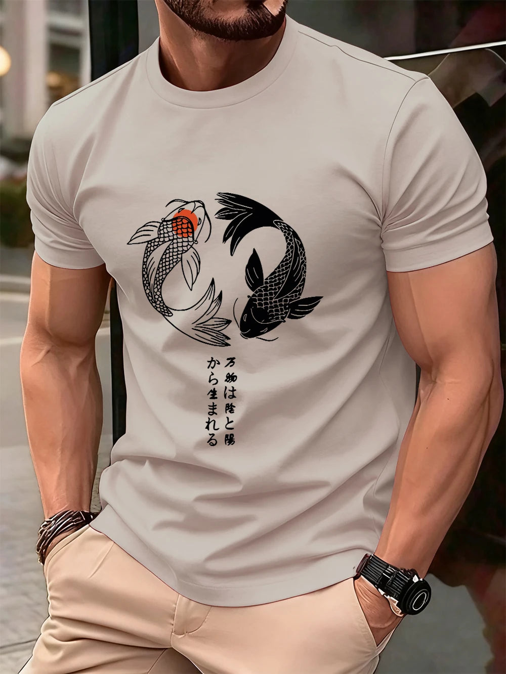 Japanese Koi Harajuku Printing Men T-Shirt Cotton Summer Short Sleeve Tops Soft Oversized O-Neck T Shirt Casual Male Clothes