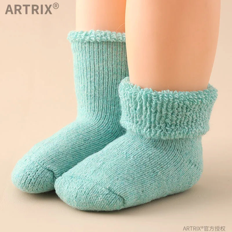 Winter Warm Thicken Wool Cashmere Socks Solid Color White Knee High Long Home Stocking for Baby Boy Girl Kids Children Stuff