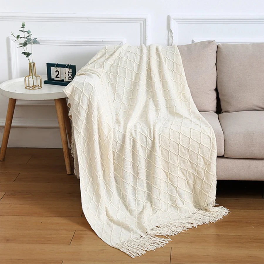 Beige Boho Throw Blankets Textured Big Knitted Blankets Chunky Vintage Luxury Throw Bedspread Blanket Cover Manta Para Sofá