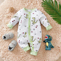 Spring and fall cotton long-sleeved baby clothing green Cartoon dinosaur print 0-18 months baby one-piece  newborn romper