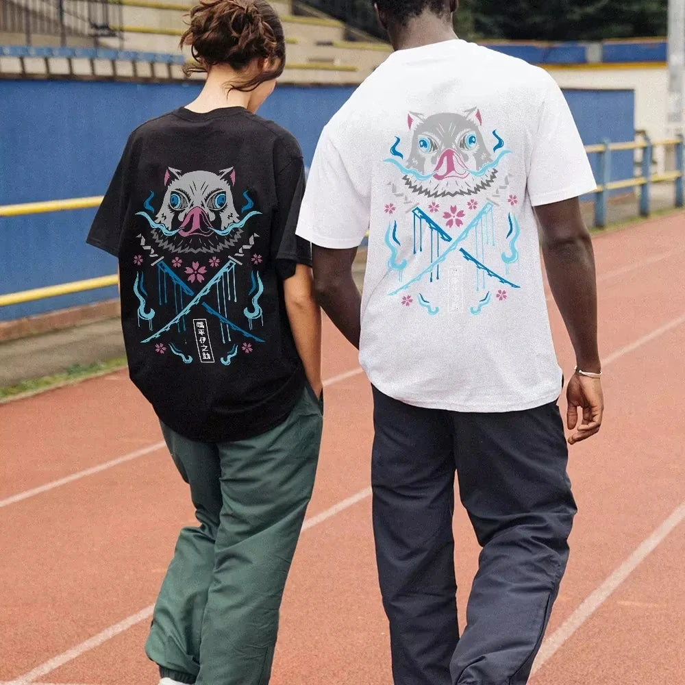 Demon Slayer Hashibira Inosuke Printing Men's and Women's Summer New Fashion Cotton Breathable Unisex Round Neck Anime T-Shirt