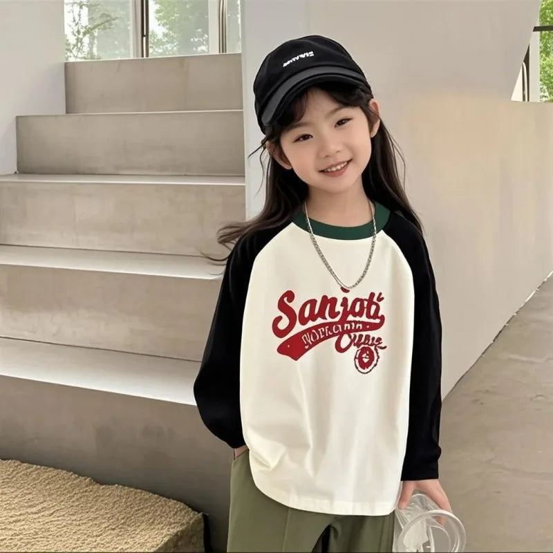 Baby Boys' Girls' Cotton T-shirts Color-blocking Long-sleeved Tshirts Casual Fashion Children's Clothing Base Shirts