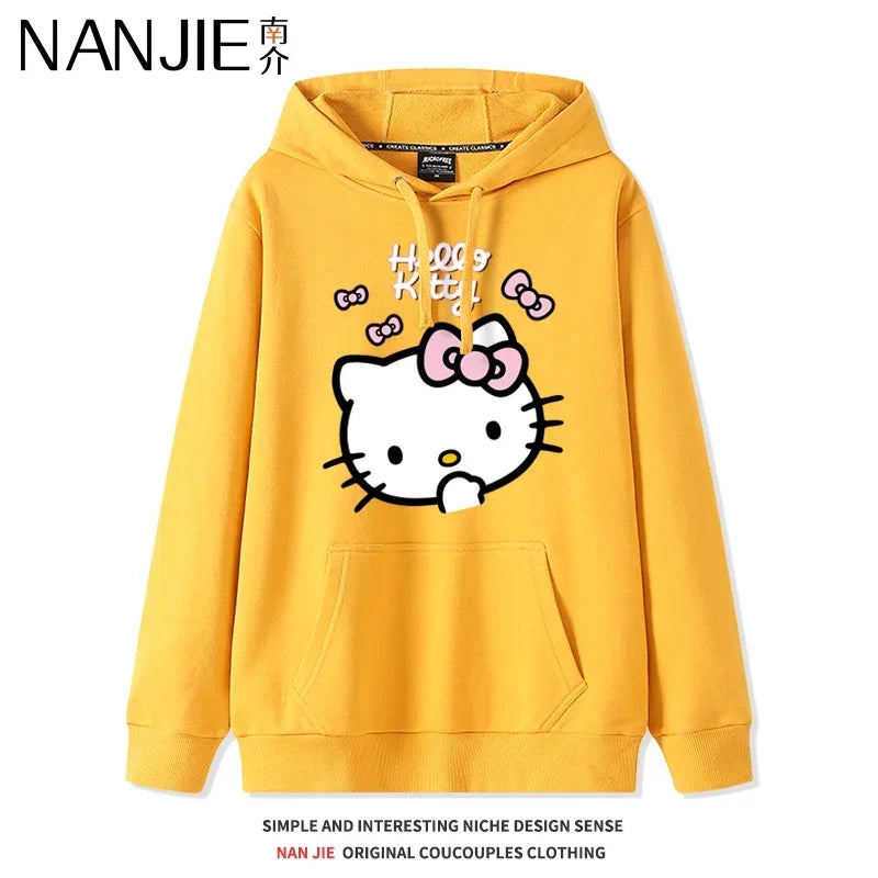 Casual Fashion Versatile Hoodie Girls' Campus Outfit TopsCartoon Print Cute Kitty Loose Hooded Girl's Friend Dress Couple Dress