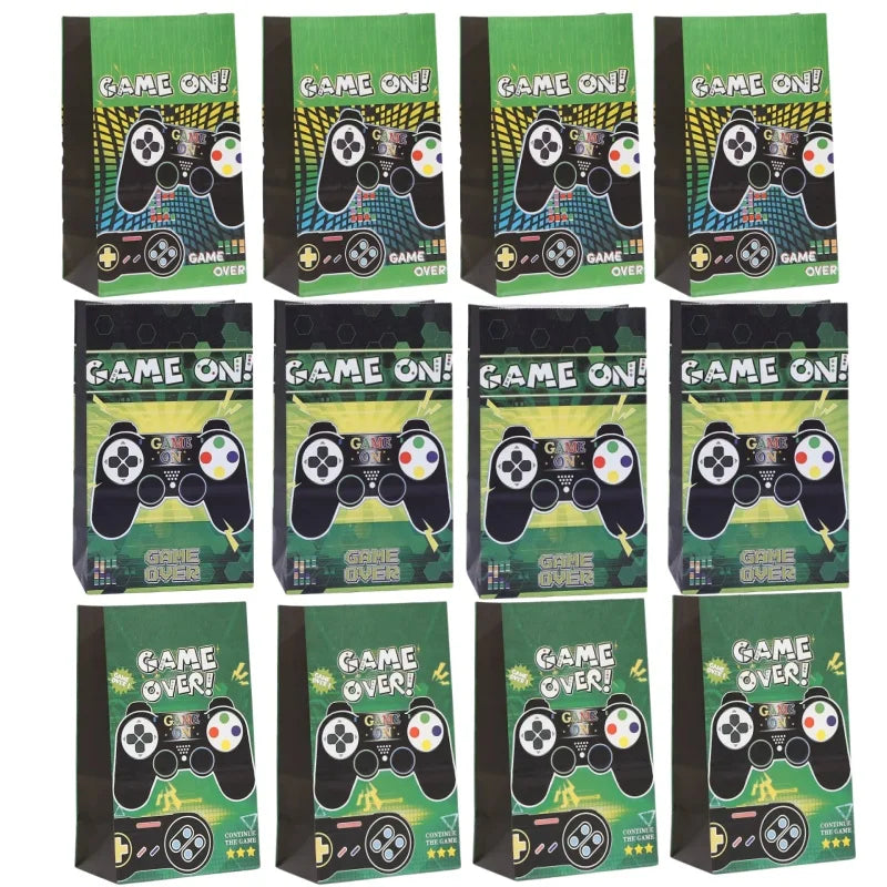 12/36pcs Cartoon Game On Theme Candy Box Gift Bags Kids Birthday Game Machine Party Kraft Paper Popcorn Bag Party Supplies