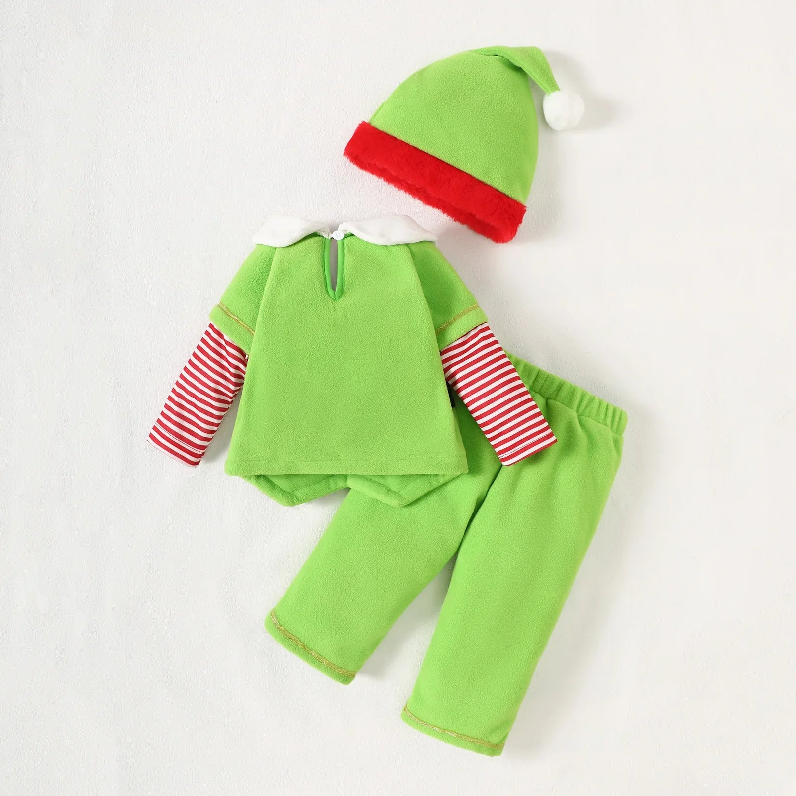Christmas Baby Newborn Items Elf Costume 3Pcs Sets 0-4Y Baby Girl Boy Cotton Striped Patchwork Long Sleeve Pants Outfit with Hat