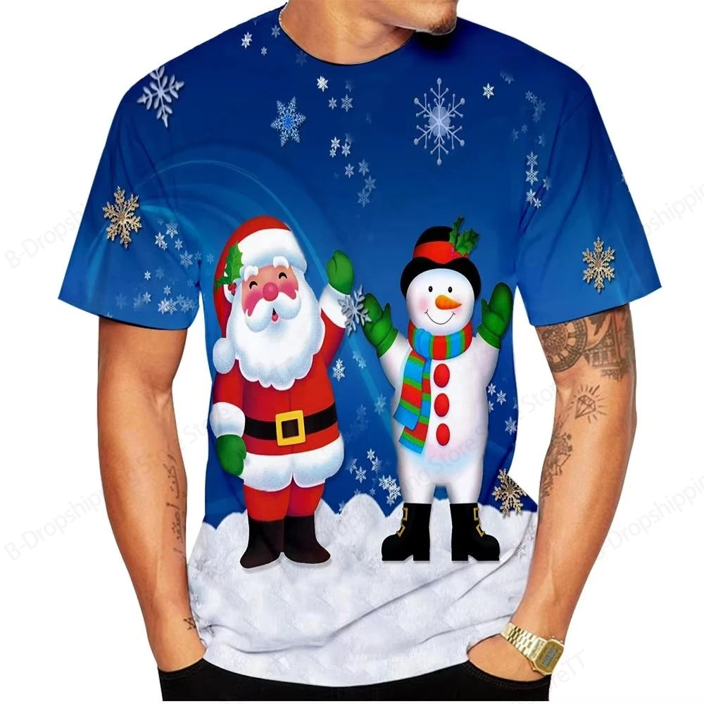 T-Shirts for Christmas 3D Santa Claus Print T Shirt for Men Casual Short Sleeve Tee Shirts Fashion O-Neck Top Oversized T-Shirt