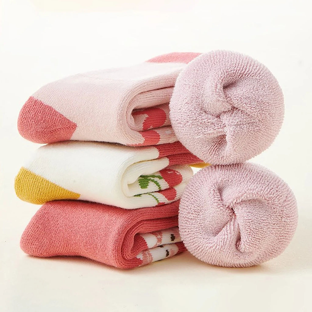 3Pairs Newborn Plush Sock Winter Warm Kids Middle Tube Socks Thicken Velvet Anti-Cold Baby Footwear Cute Cartoon Children Socks
