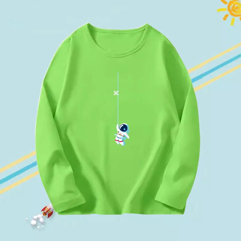 3-14years Boys Funny Astronaut Rope print T-shirt Kids Tops Teens o-neck Long Sleeve Spring Autumn Cool Fashion Clothes