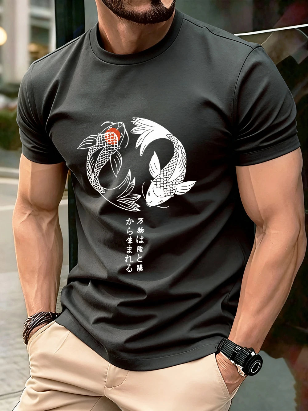 Japanese Koi Harajuku Printing Men T-Shirt Cotton Summer Short Sleeve Tops Soft Oversized O-Neck T Shirt Casual Male Clothes