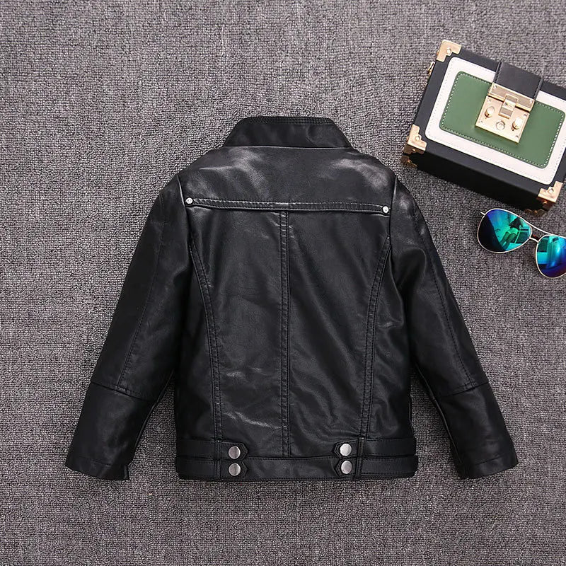 2-14 Years Old Girls Faux Leather Jacket Children PU Coat Long Sleeve Zip Belt Locomotive Jacket Stylish Teen Kids Boys Jackets